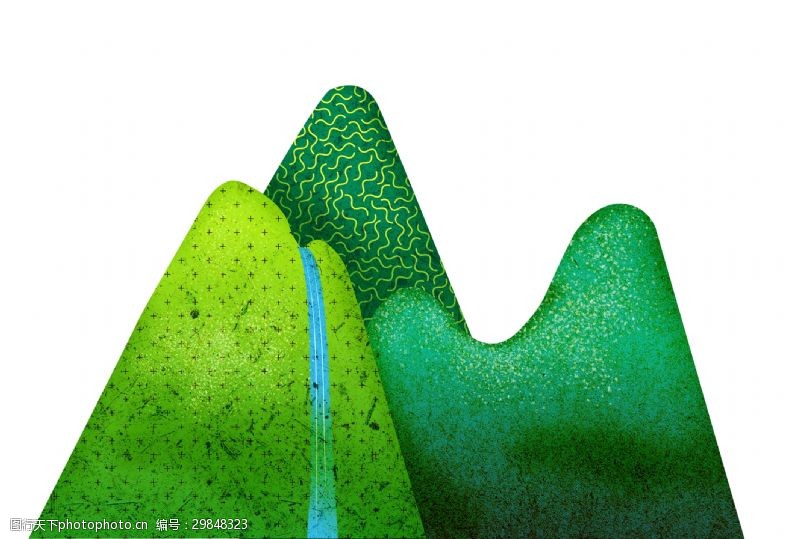 春天卡通手绘卡通绿色远山装饰素材