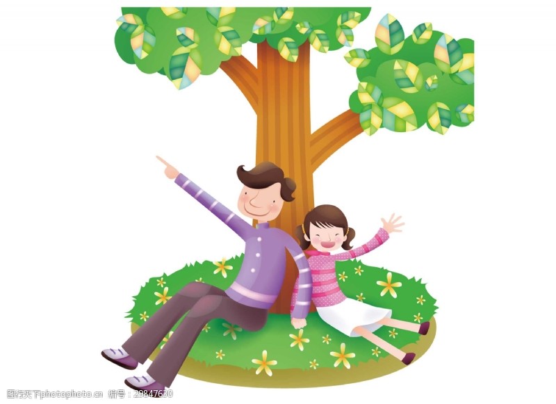 卡通父亲节卡通温馨有爱父亲女儿树下玩png元素