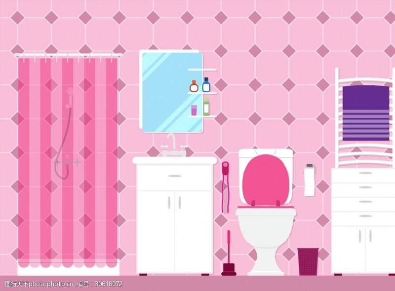瓷砖卫浴标志扁平化粉色浴室设计矢量素材