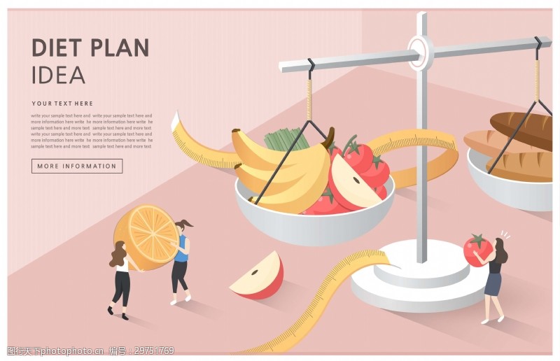 香蕉计划未来饮食科学人群数据分析插画素材
