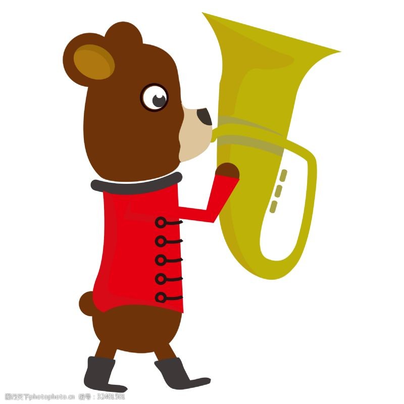 乐器教室矢量扁平正在吹大抱号的小熊