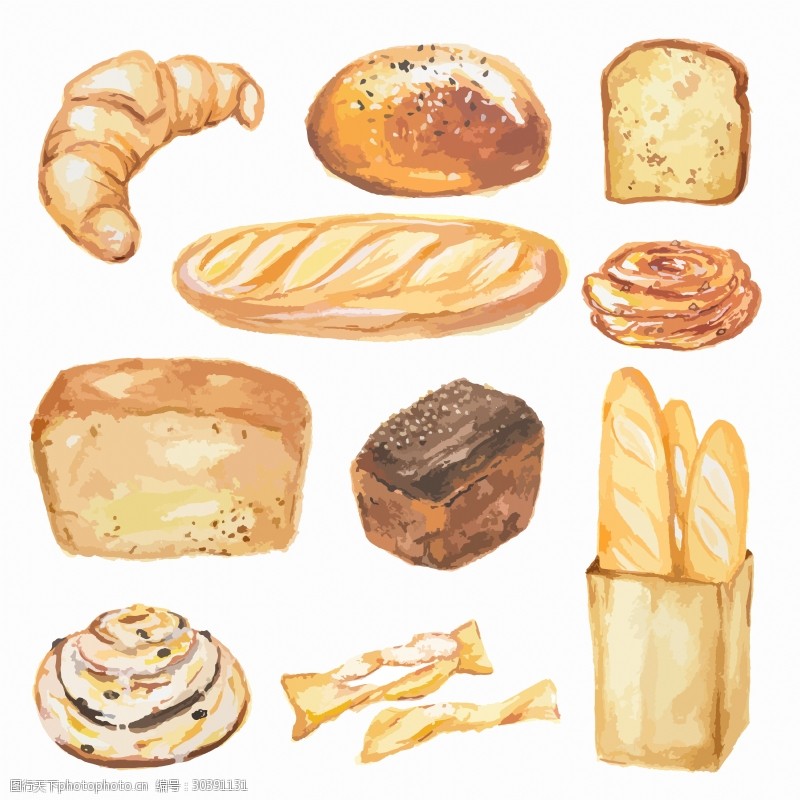 烘焙水彩绘烘培面包插画