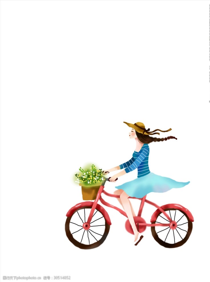 流浪动物卡通女孩骑单车