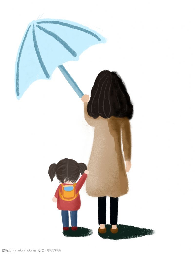 母亲和孩子母亲节雨中的妈妈和孩子免扣图