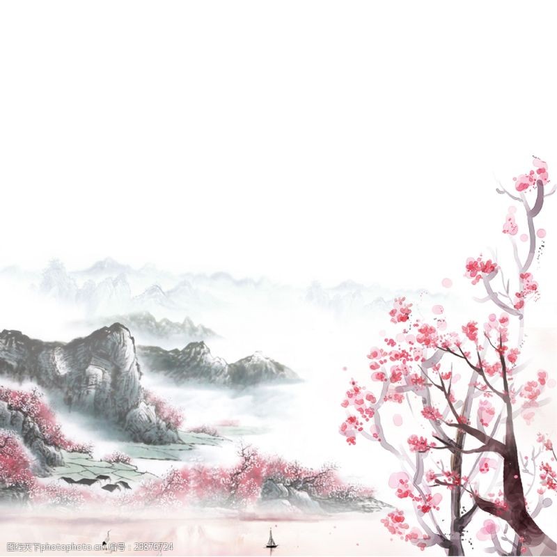 中国山水桃花林元素