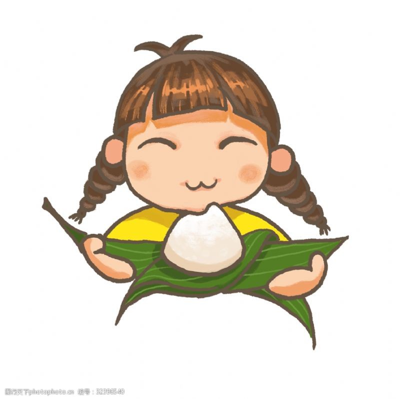 q版粽子端午节板绘小女孩吃粽子PNG素材