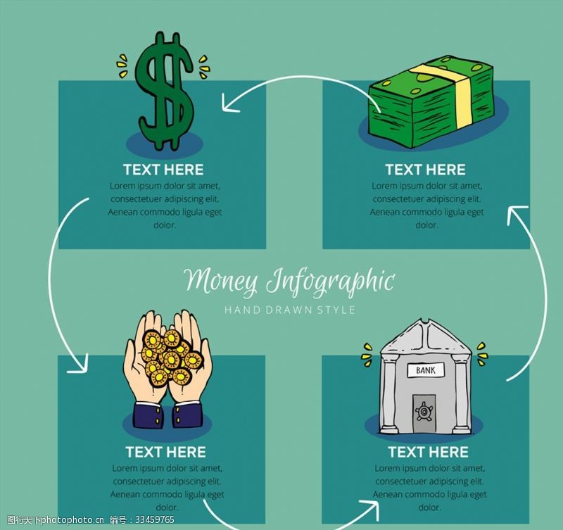 货币符号彩绘金融元素信息图