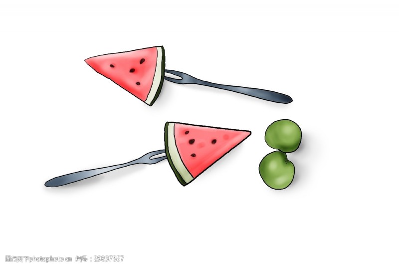 彩色手绘果汁插画夏季水果手绘西瓜和李子元素