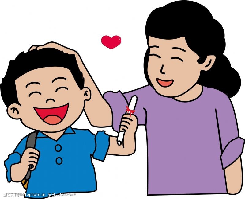 母亲和孩子母亲节教育培训矢量手绘母亲抚摸表扬孩子母爱卡通形象