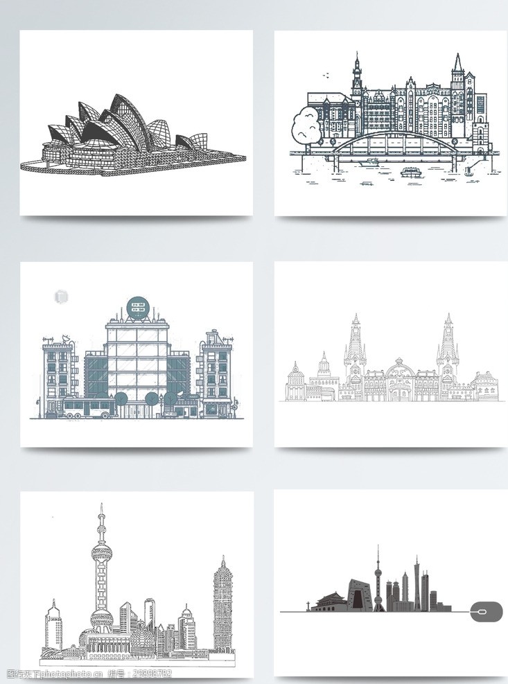 文明城市背景手绘城市建筑图案素材