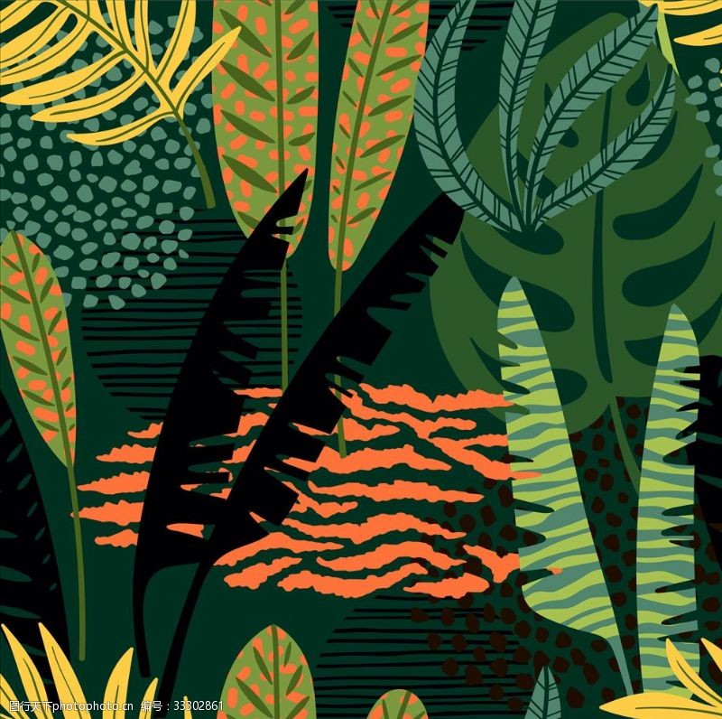 手绘卡通棕榈树植物背景
