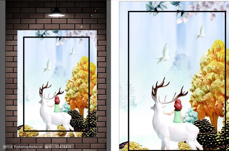 新品模板装饰画北欧风麋鹿