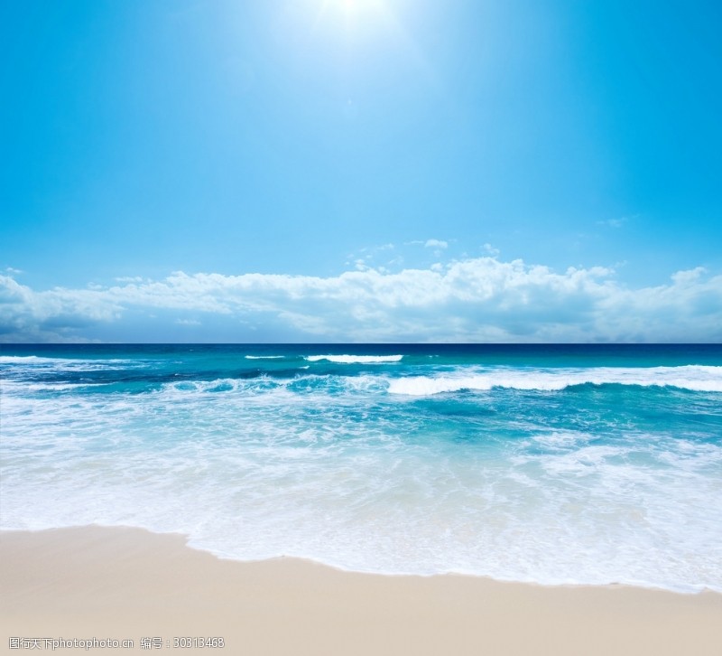 沙滩背景唯美大海海浪沙滩蓝天白云