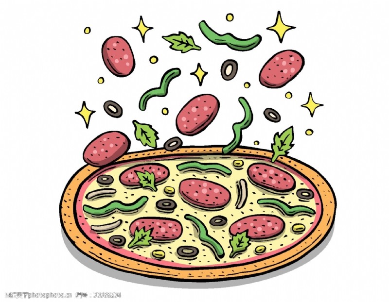 手绘食物抽象披萨元素