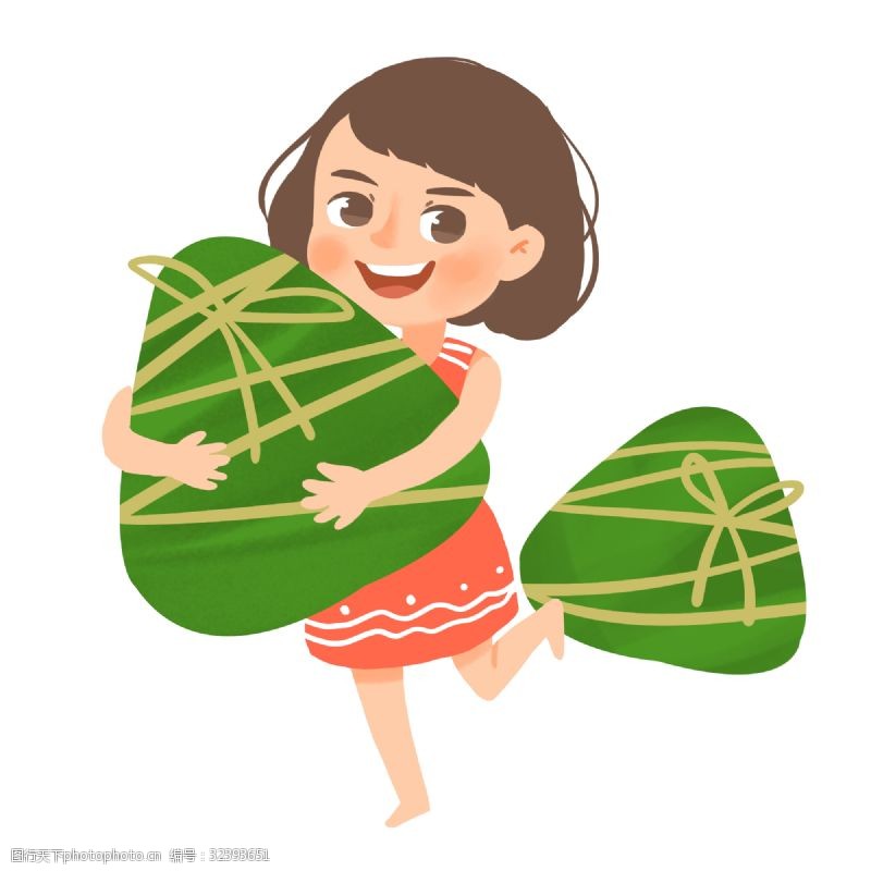 绿色的粽子爱吃粽子的小女孩原创手绘卡通