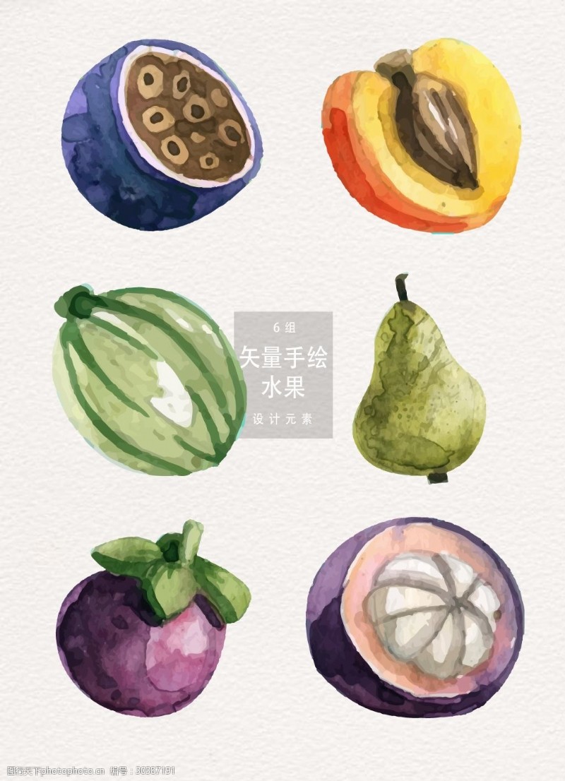 手绘食物手绘水彩水果矢量设计素材