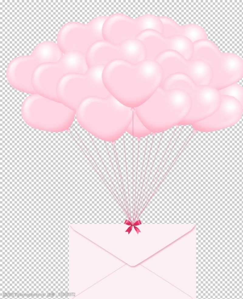 新婚志庆粉色心形新型气球信封免抠素材