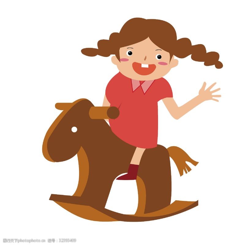 骑马插画六一儿童节骑木马玩耍的女孩