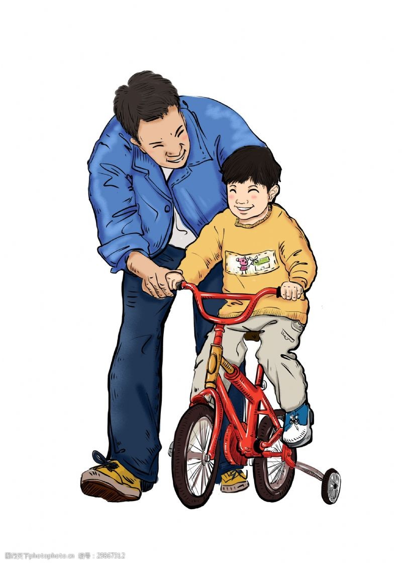 卡通父亲节父亲节手绘卡通形象父子骑自行车元素