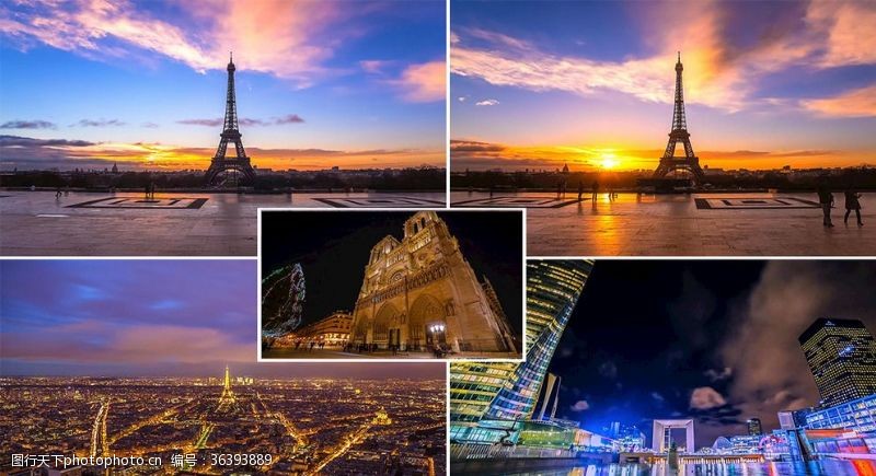 高清视频实拍素材高清实拍巴黎夜景埃菲尔铁塔等