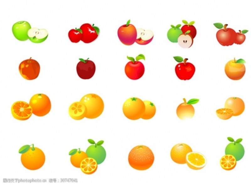 卡通菠萝矢量图彩绘苹果橙子矢量素材ai