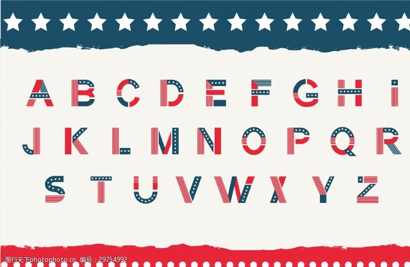 大写字母美国星条旗英文字体设计