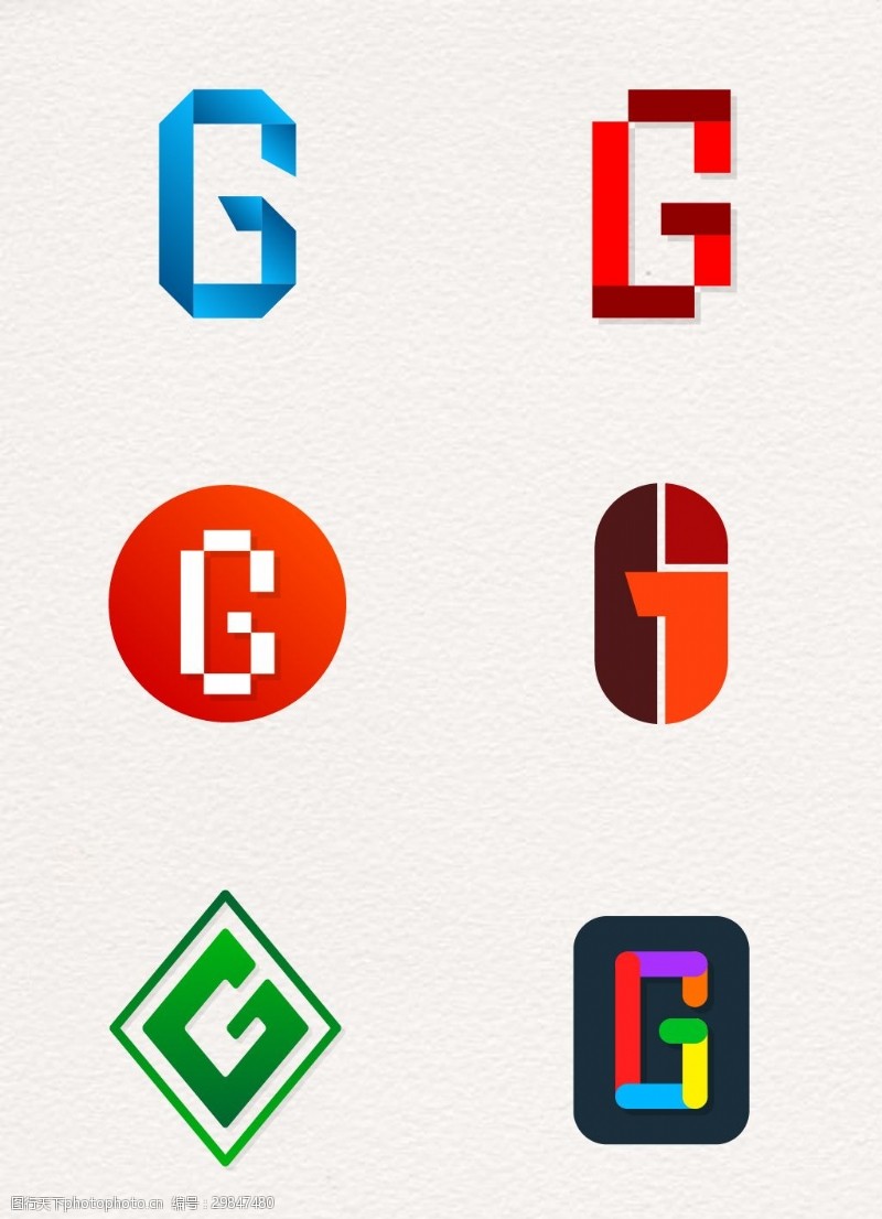 彩色大写字母g标志矢量图