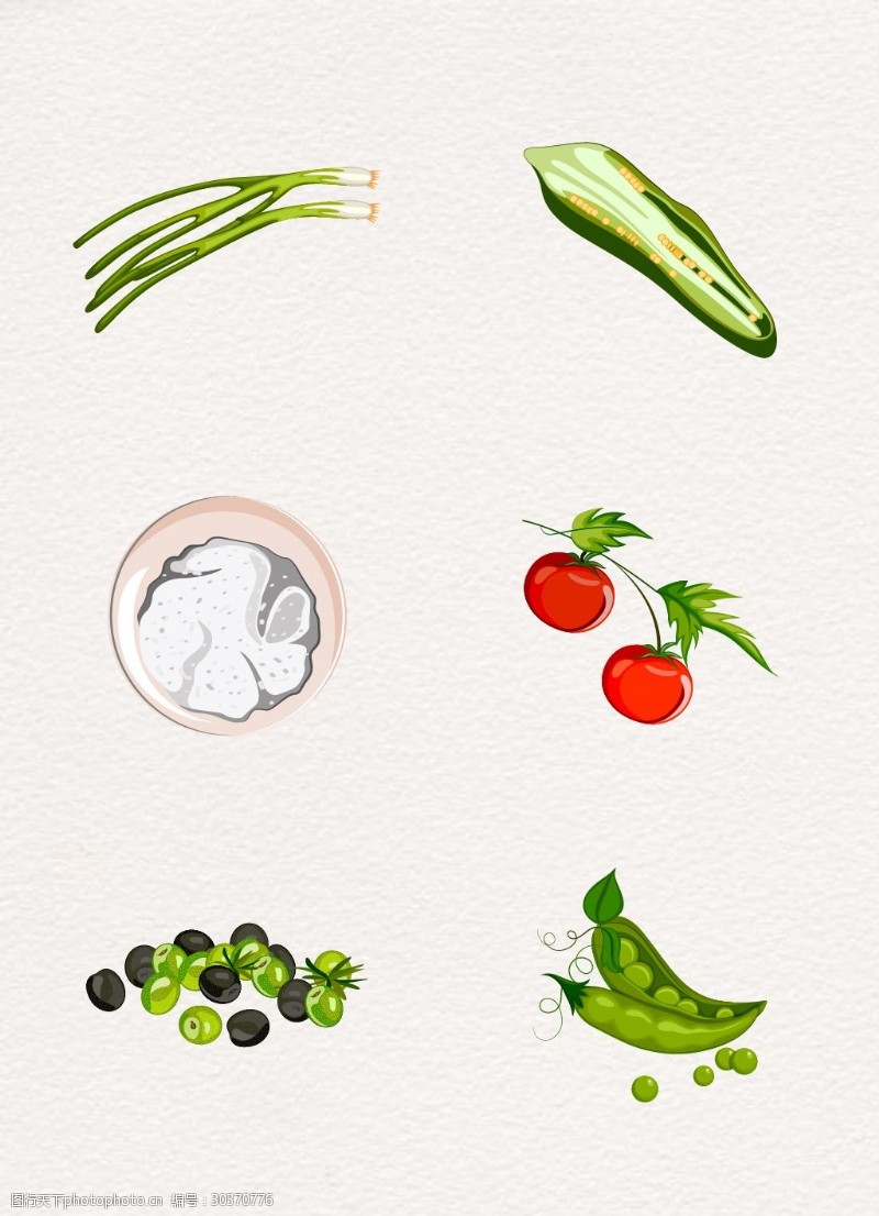 荷兰豆6款手绘新鲜蔬菜设计元素
