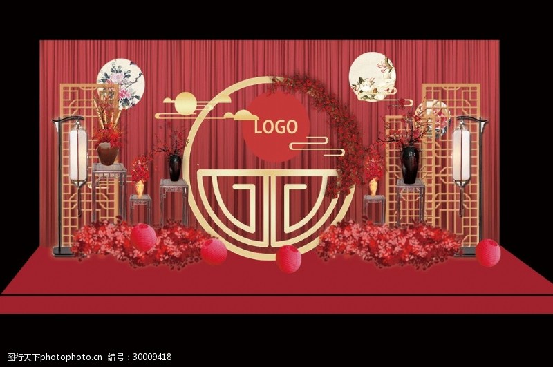 中式婚礼中国风红色传统婚礼迎宾工装效果图