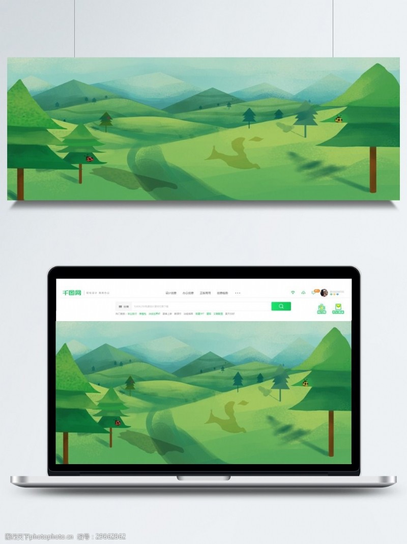卡通树木素材下载手绘清新草地树林背景图