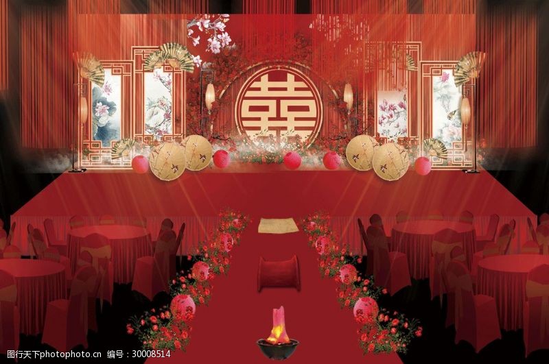 中式婚礼中国风红色中式传统婚礼工装效果图