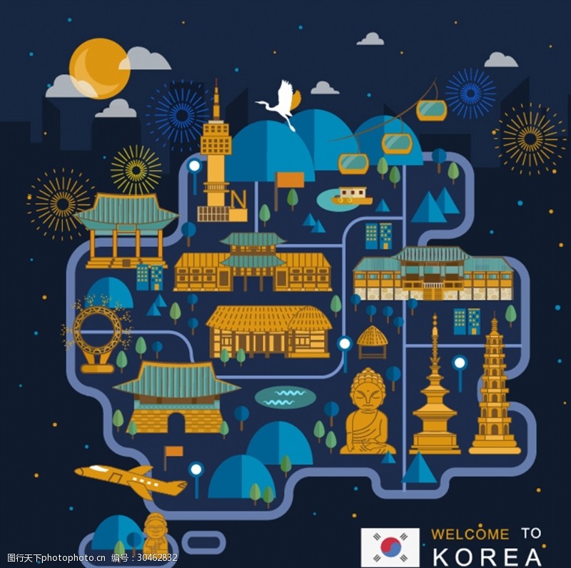 指南韩国旅游设计矢量