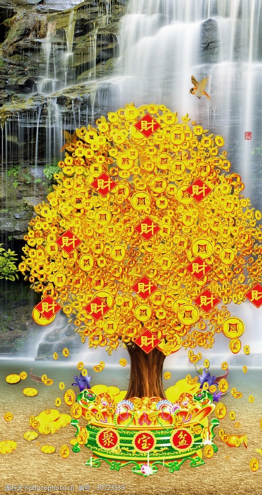 发财树金色花朵抽象树黄金玄关