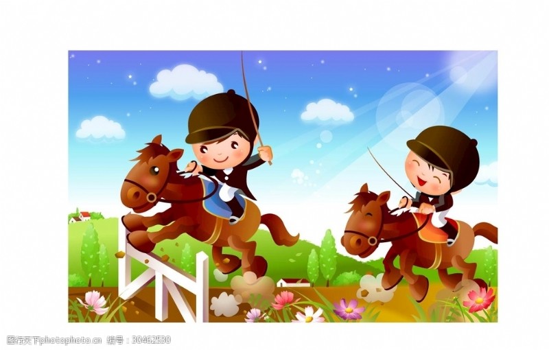 骑马插画儿童卡通