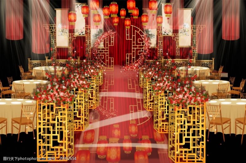 中式婚礼新中式红色婚礼效果图