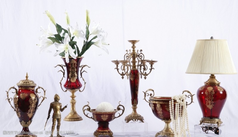 家居装饰素材欧美酒红色玻璃花瓶台灯储物罐