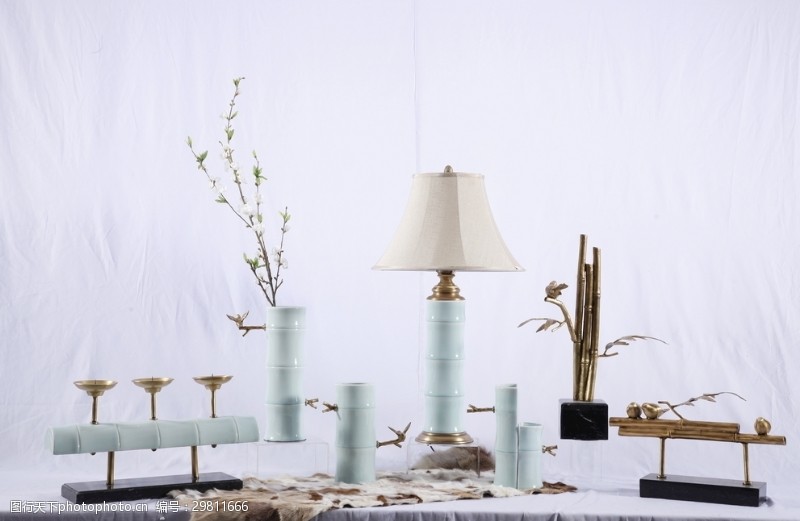 家居装饰素材浅蓝色竹子外观陶瓷摆件