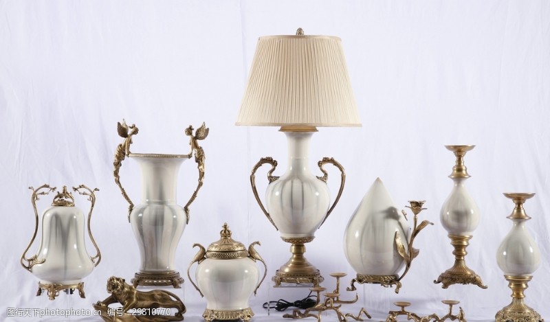家居装饰素材中式陶瓷配铜罐子花瓶台灯