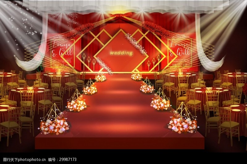 中式婚礼红金色婚礼效果图