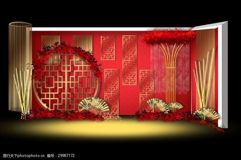 中式婚礼中式红金色婚礼效果图