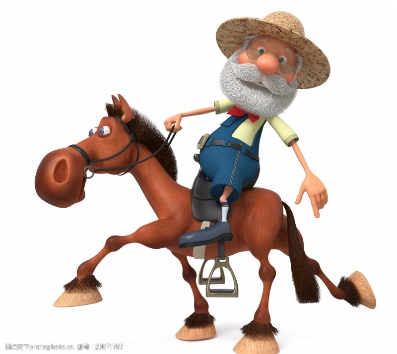 骑马插画3D动漫插画可爱卡通农夫骑马