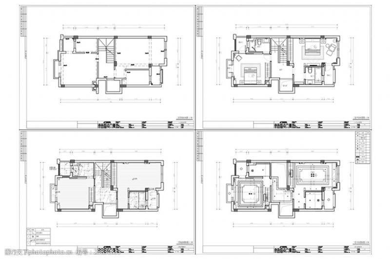 别墅平面方案CAD别墅起居层施工图纸