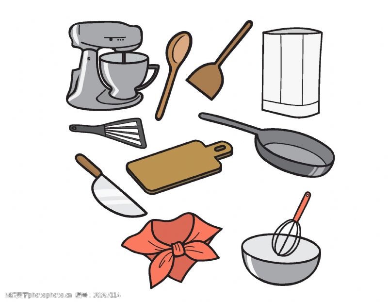 锅具手绘厨房用具元素