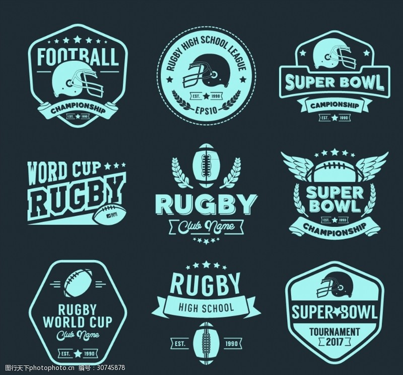 美式足球9款创意橄榄球标签矢量素材