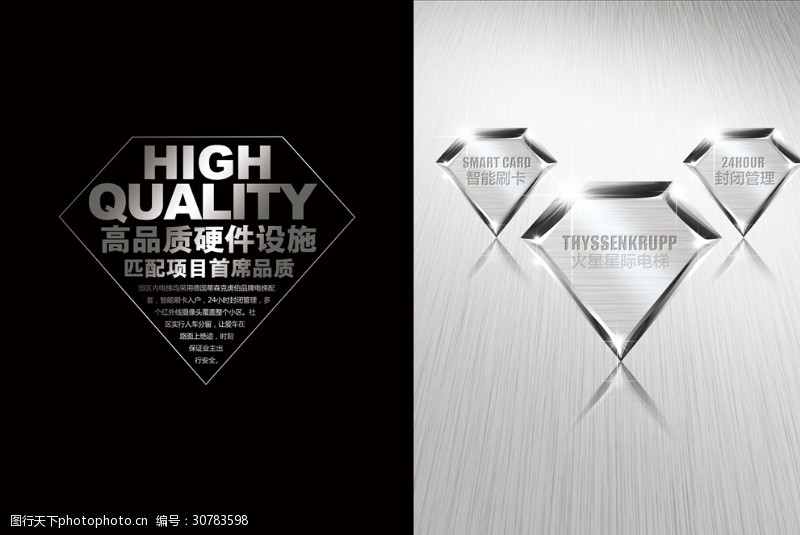 墙贴标语钻石品质质量信得过封面传单海报