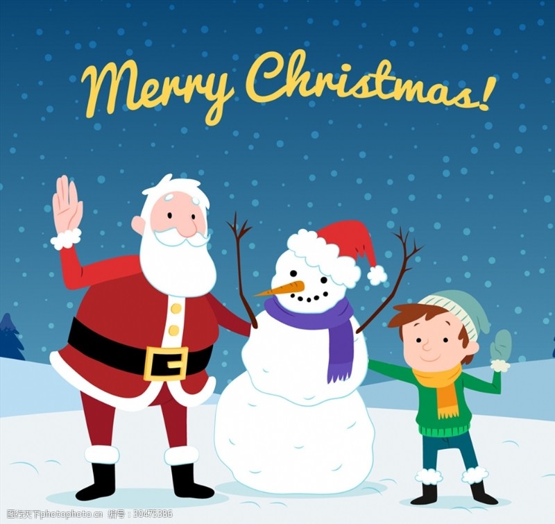 创意雪花创意雪地圣诞老人和孩子矢量图