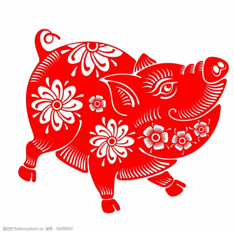 手提袋设计手绘猪年新年红色窗花剪纸设计