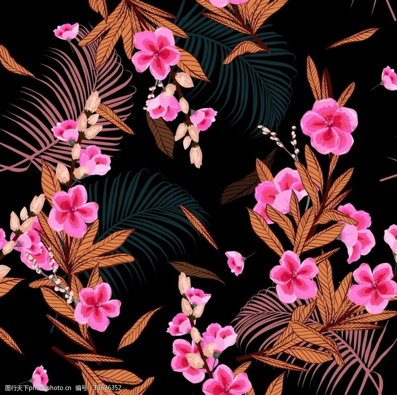丝巾热带植物印花图案