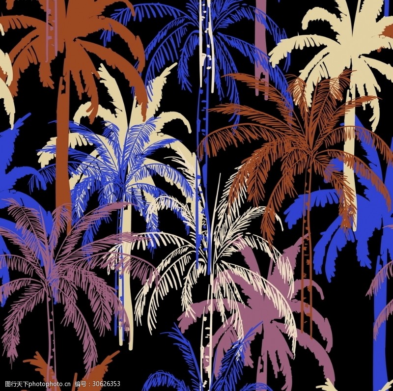 丝巾热带植物印花图案