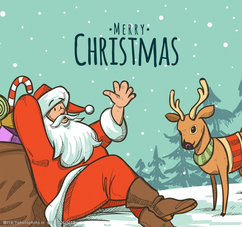 创意雪花创意圣诞老人和驯鹿